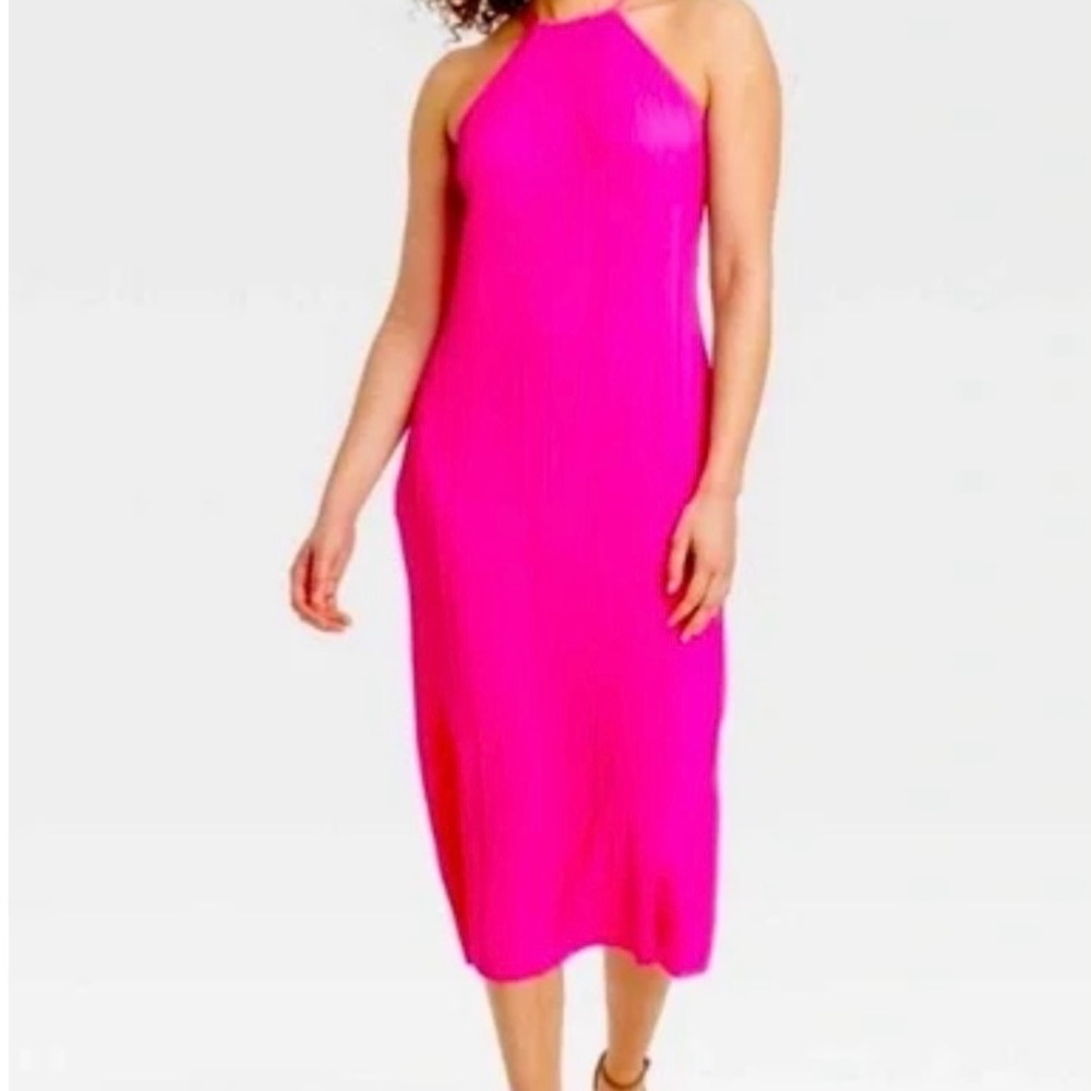 A New Day Hot Pink Plisse Shift Midi Dress - Size M